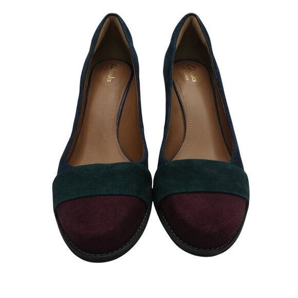 Clarks Tarah Brae Colorblock Suede Chunky Heel Pumps Womens 8.5 - Picture 6 of 14